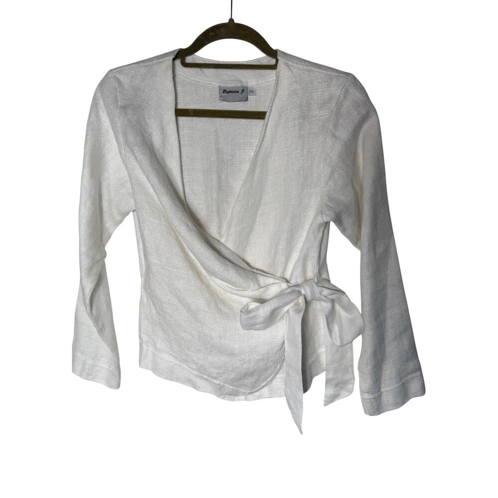 Patricia J 100% Linen White Wrap Too Shacket Layering XS Coastal Lagenlook EUC